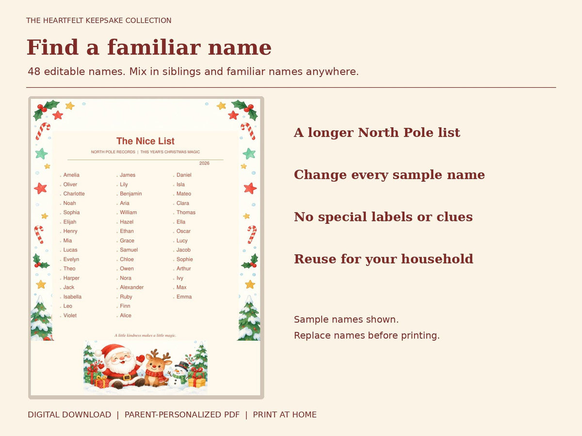 Letter from Santa Printable Kit for Toddlers | Editable PDF, Nice List, Certificate, Door Hanger and Reindeer Postcard