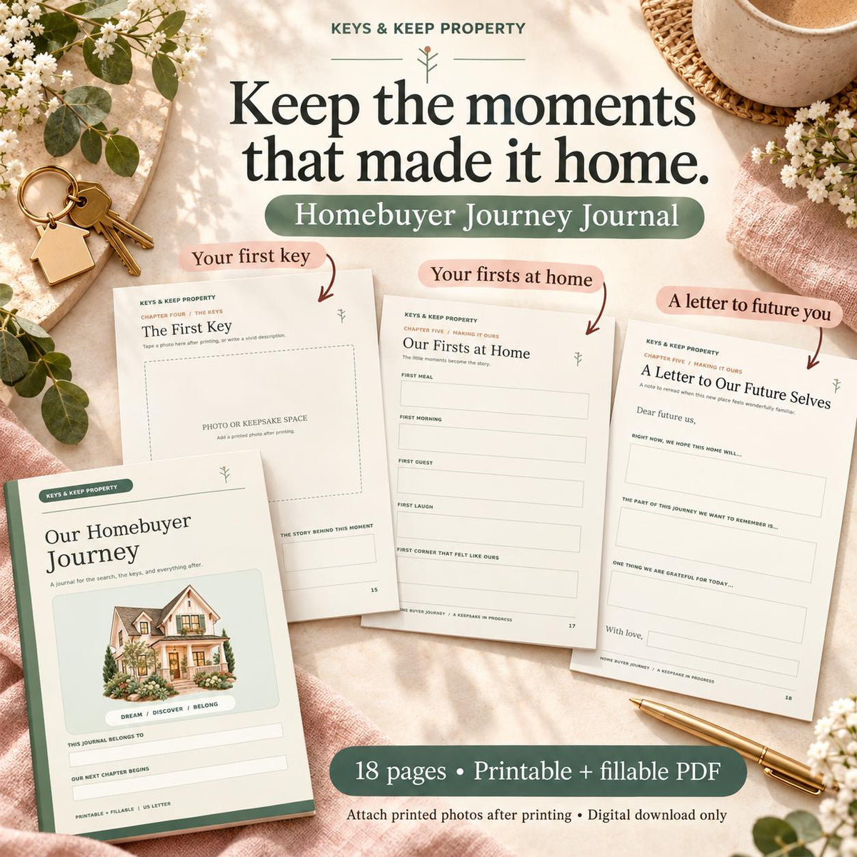 Homebuyer Journey Journal | 18-Page Printable & Fillable PDF | House Hunting Memory Book