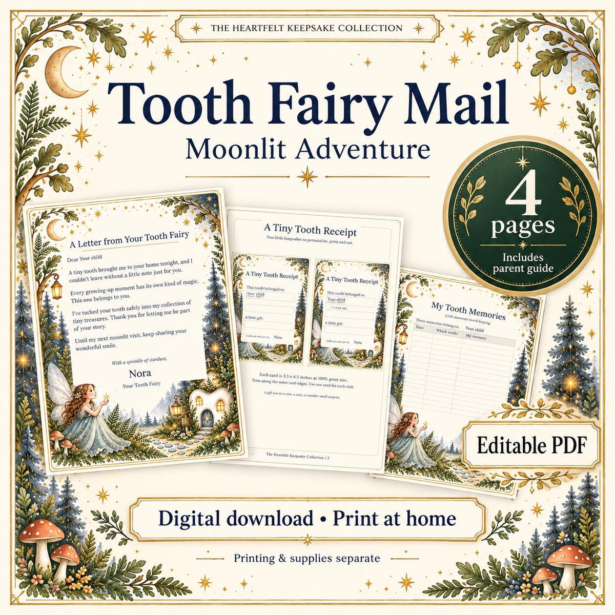 Tooth Fairy Letter and Receipt Printable | Editable PDF + Lost Tooth Tracker | Moonlit Adventure