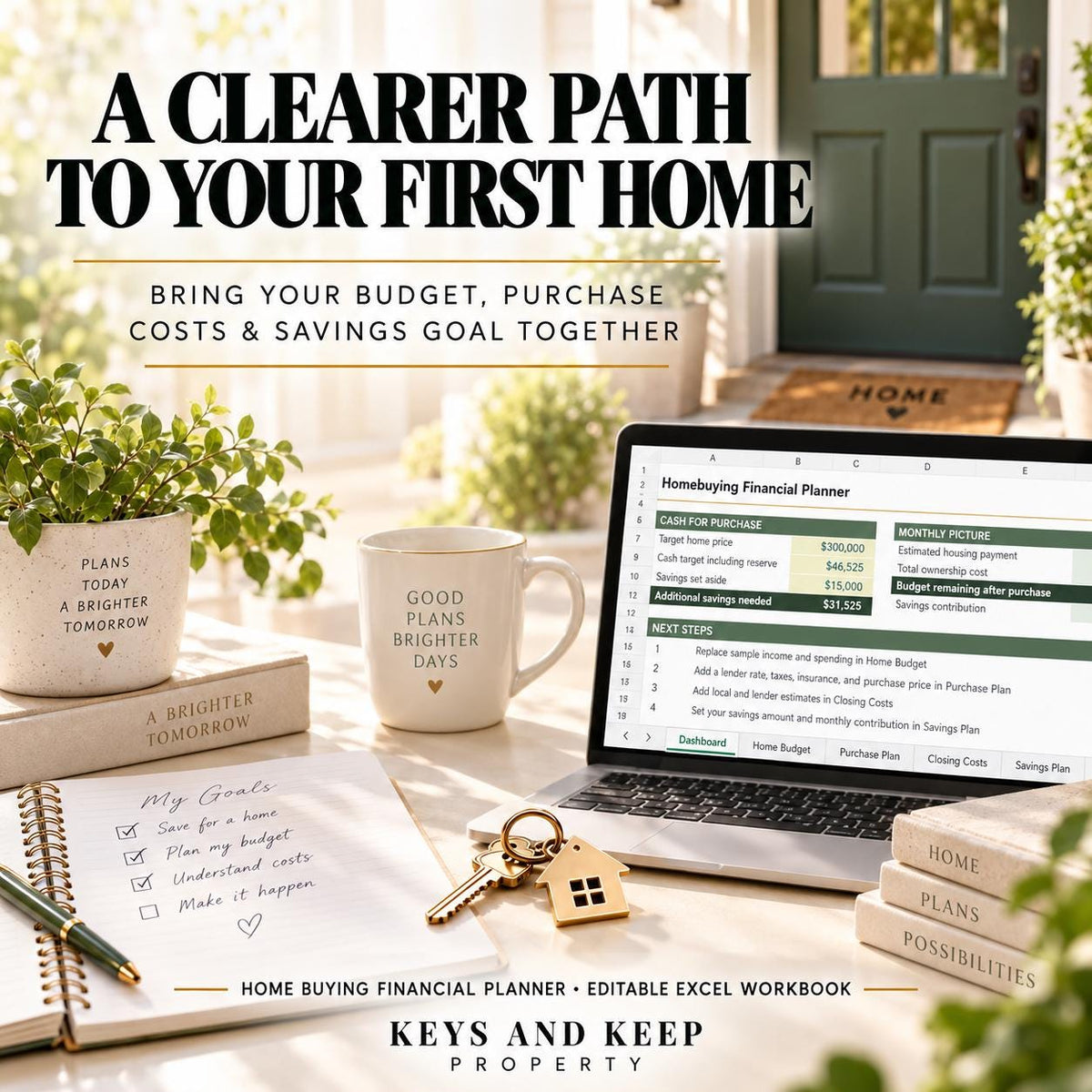First-Time Home Buyer Budget Planner | Excel & Google Sheets | Closing Costs and Down Payment Savings Tracker
