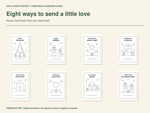 Christmas Cards for Kids to Color | Classroom Cards for Parents & Family | 8 Designs + Inside Pages | Printable PDF