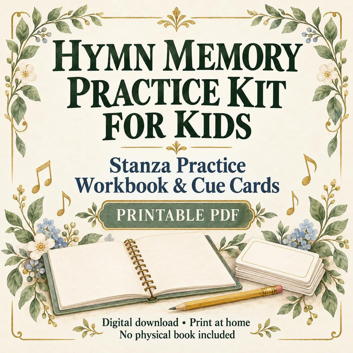 Hymn Memory Practice Kit for Kids | Printable Workbook, Stanza Practice, Cue Cards (Digital Download)