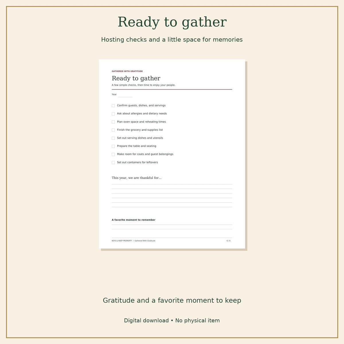 Thanksgiving Dinner Planner | Menu, Potluck Sign-Up and Hosting Checklist | Printable + Fillable PDF