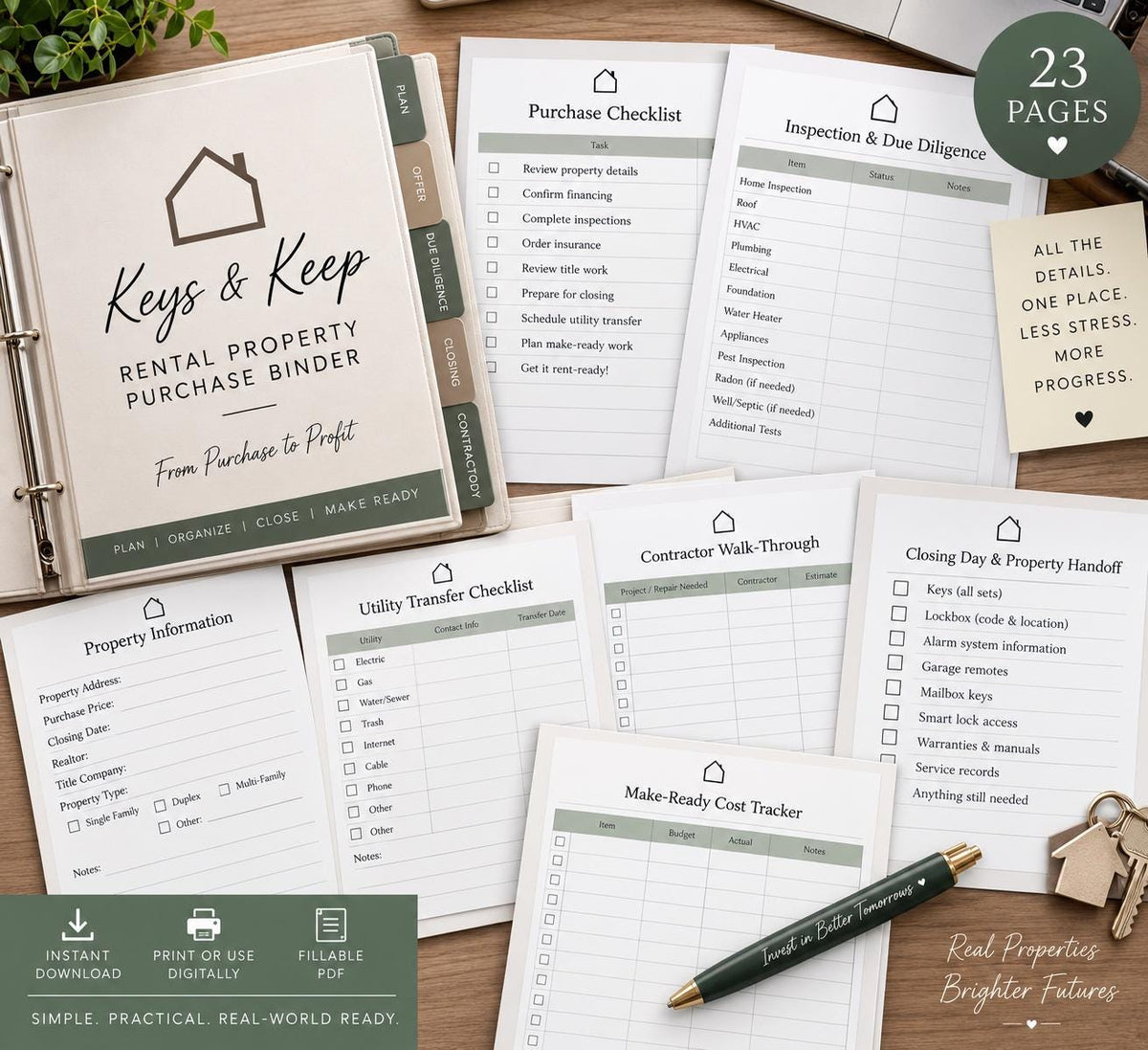 Rental Property Purchase Binder | 23-Page Printable PDF & Editable Word, Closing Checklist