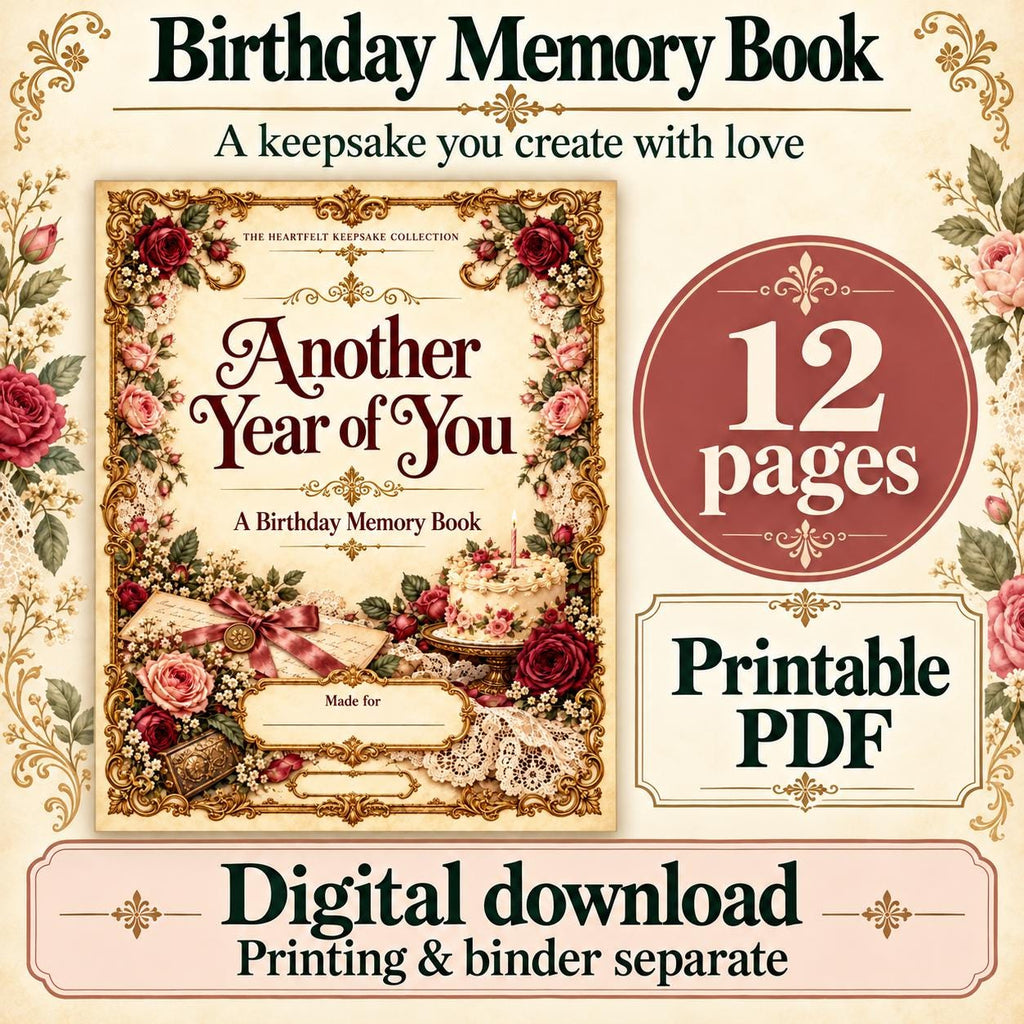 Birthday Memory Book Printable | Child Interview, Birthday Questionnaire and Parent Letter | 12-Page PDF
