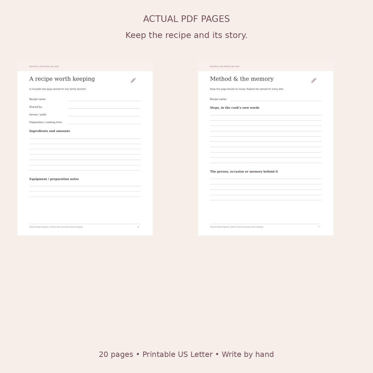 Family Recipe Memory Book Printable | Recipes & the People We Love | 20-Page PDF