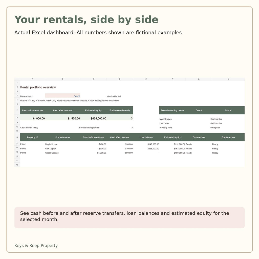 Rental Portfolio Tracker | Excel + Google Sheets | Monthly Cash Flow, Loan Balances & Estimated Equity + Printable Guide