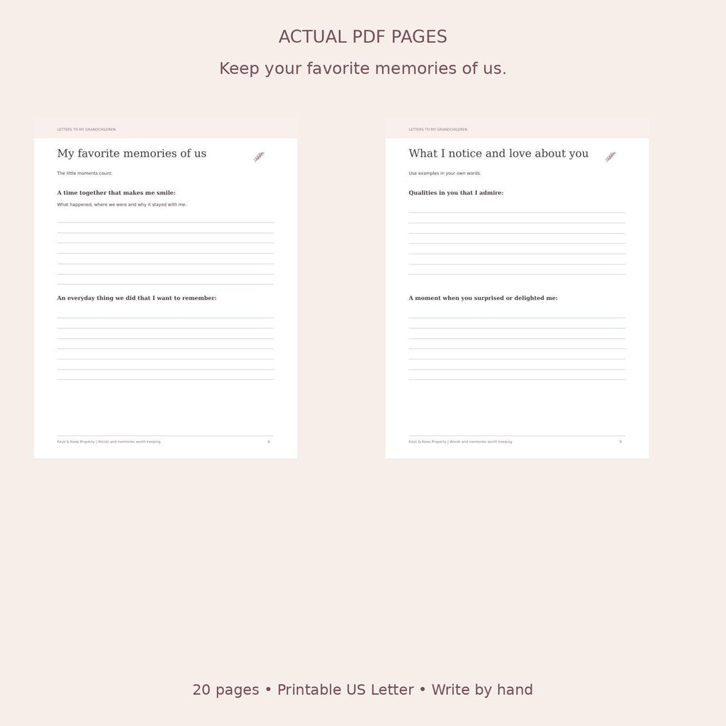 Letters to My Grandchildren Printable Journal | Grandparent Memory Book | 20-Page PDF