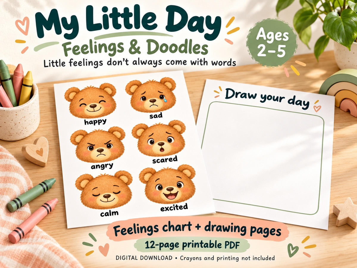 Toddler Feelings Chart & Drawing Pages | My Little Day | Ages 2-5 | 12-Page Printable PDF