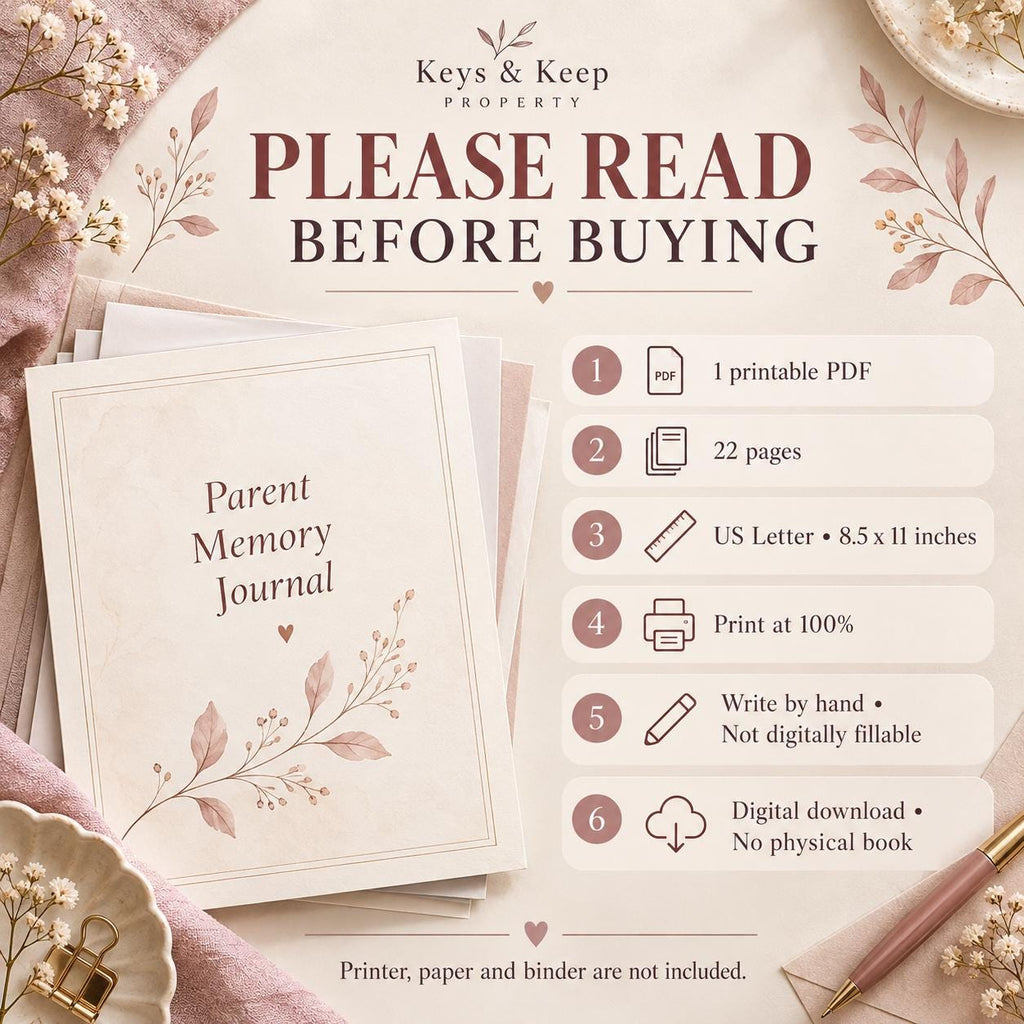 Letters to My Children Printable Journal | Parent Memories, Life Stories and Keepsake Letters | 22-Page PDF