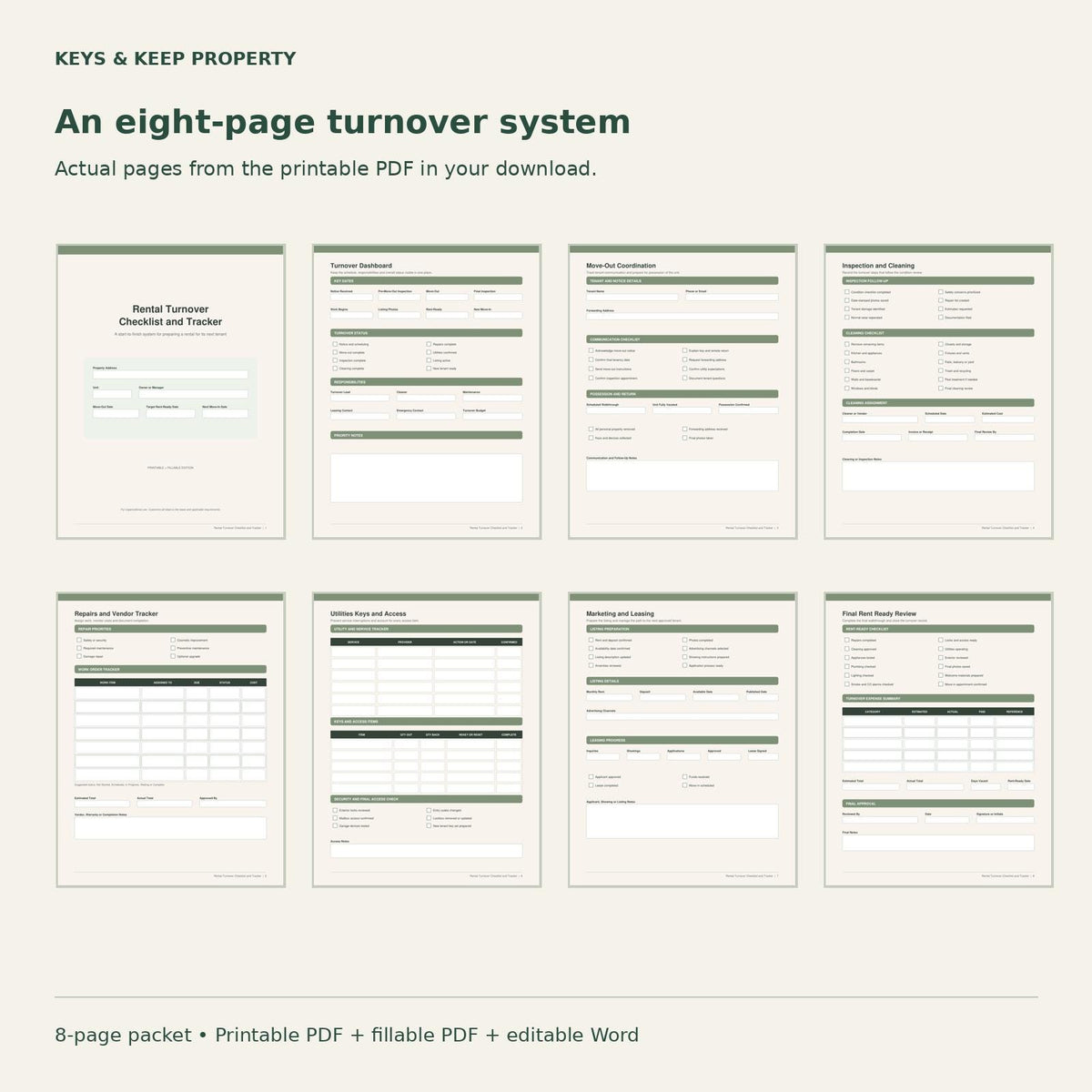 Rental Turnover Checklist & Tracker – Editable Word, Fillable PDFs (8-Page Packet)