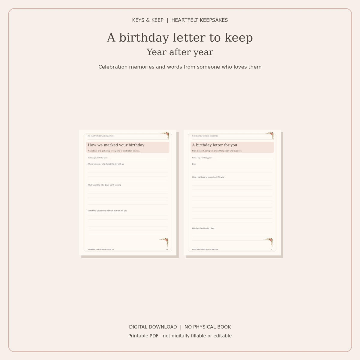 Birthday Memory Book Printable | Child Interview, Birthday Questionnaire and Parent Letter | 12-Page PDF