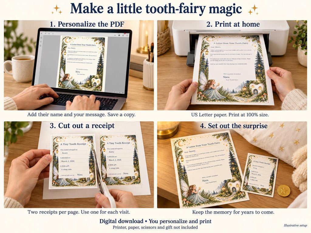 Tooth Fairy Letter and Receipt Printable | Editable PDF + Lost Tooth Tracker | Moonlit Adventure