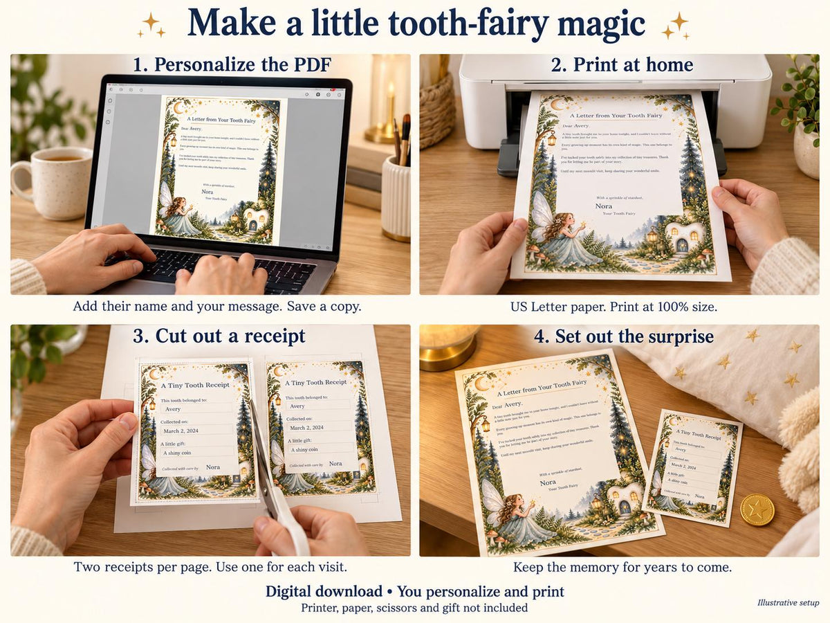 Tooth Fairy Letter and Receipt Printable | Editable PDF + Lost Tooth Tracker | Moonlit Adventure