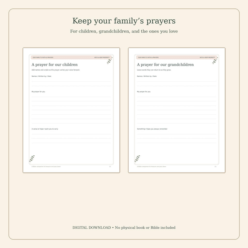 Family Faith and Prayer Keepsake Journal | Victorian Bible Companion | 26-Page Printable and Fillable PDF