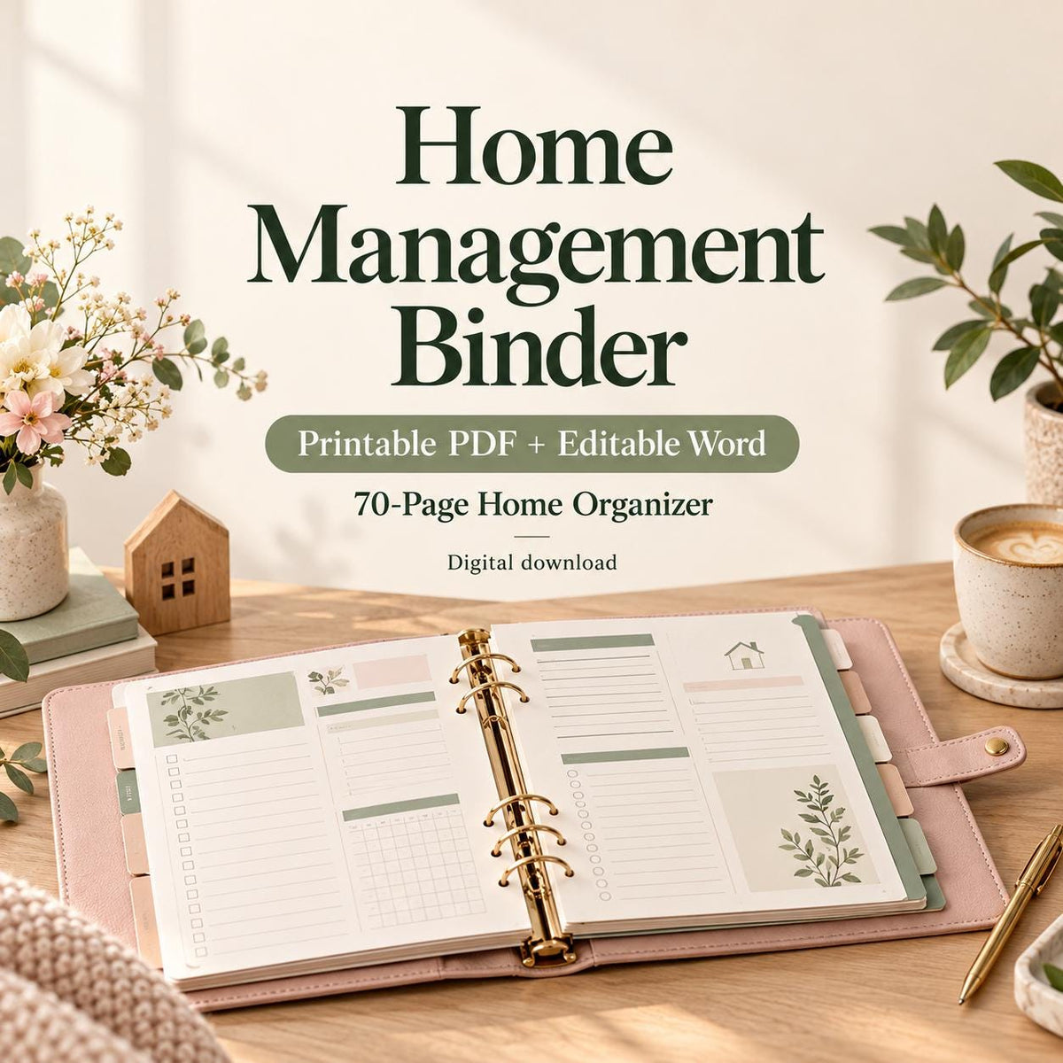 Home Management Binder | New Home Organizer, Maintenance and Household Records | 70-Page Printable PDF + Editable Word