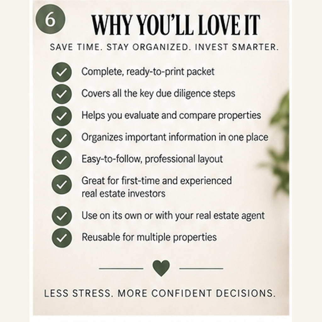 Rental Property Buying Checklist | Due Diligence Worksheets, 12-Page Printable PDF