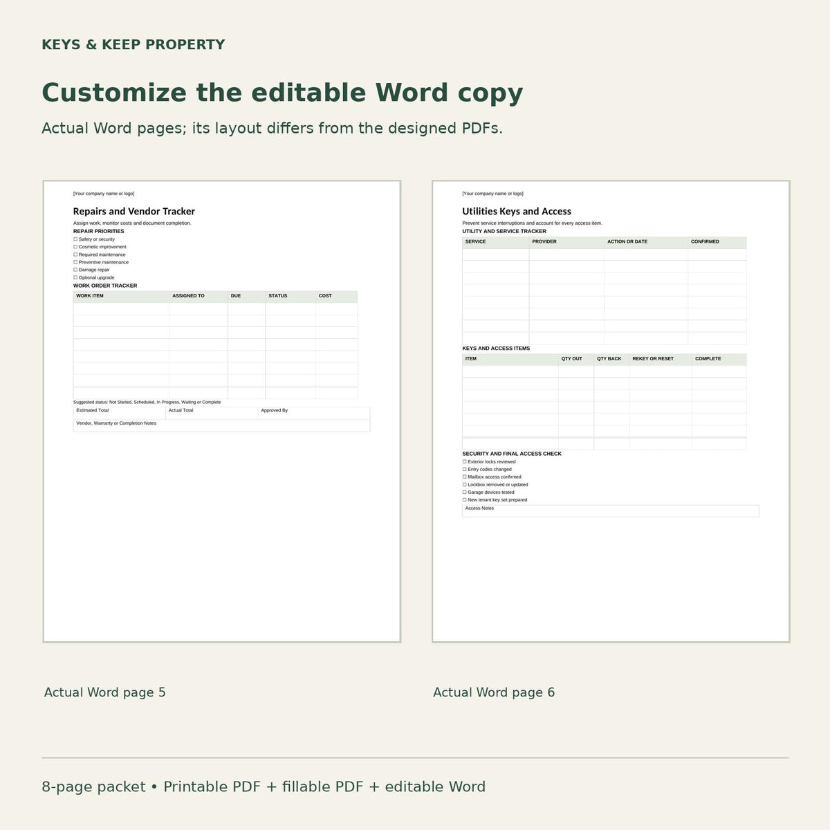 Rental Turnover Checklist & Tracker – Editable Word, Fillable PDFs (8-Page Packet)