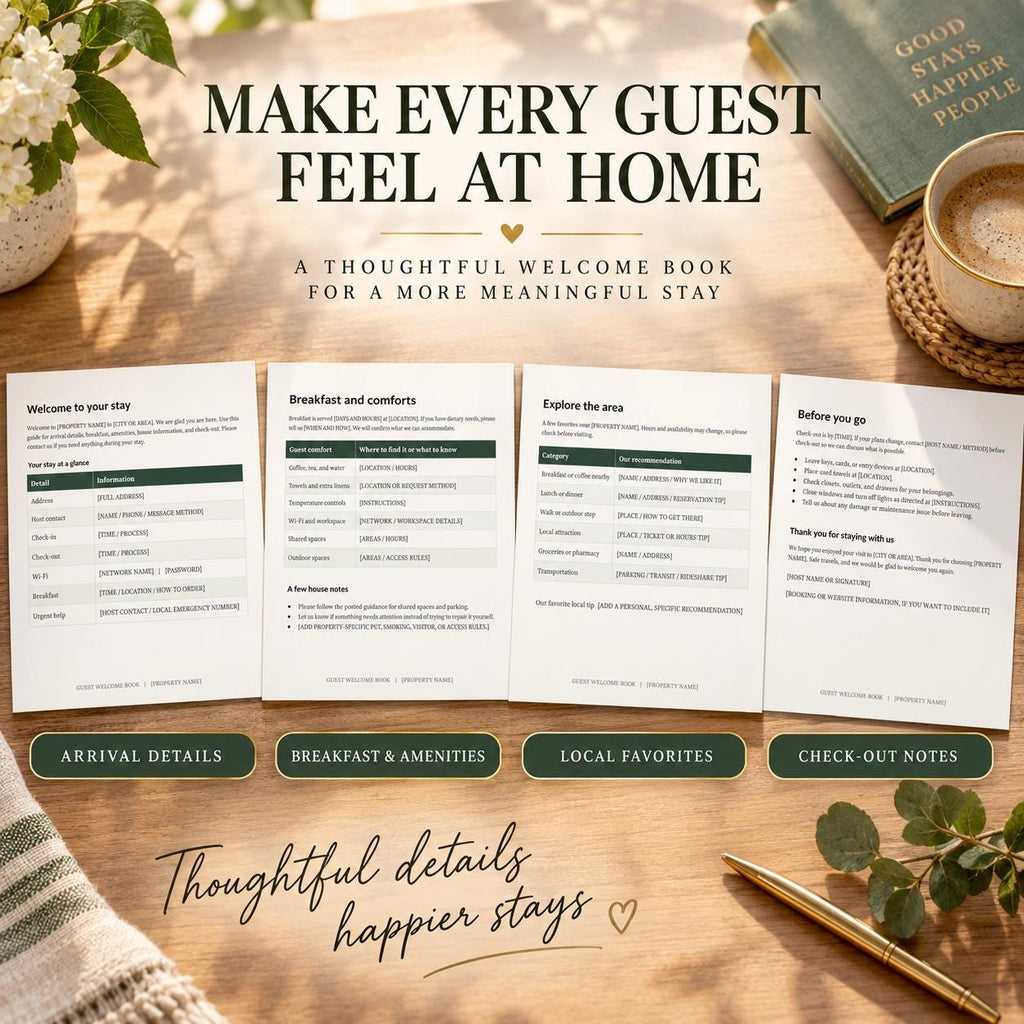 Bed and Breakfast Welcome Book Bundle | Editable Word Guest Guide & Turnover Checklists