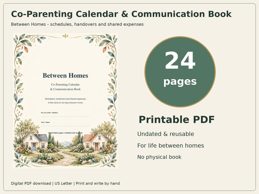 Co-Parenting Planner Printable | Calendar, Handover & Shared Expenses | 24-Page PDF