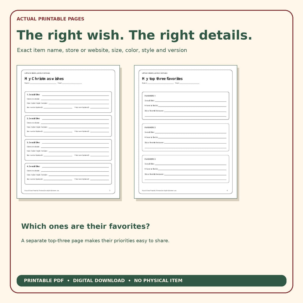Kids Christmas Wish List Printable | What I Want and Where to Find It, Top 3 Favorites and Drawing Pages | 6-Page PDF