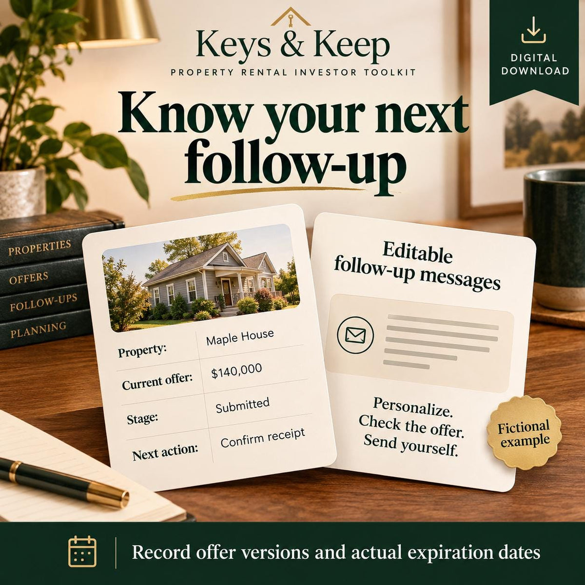 Rental Investor Toolkit | Excel + Google Sheets | Seller Lead and Offer Tracker, Follow-Up Templates and Rental Portfolio