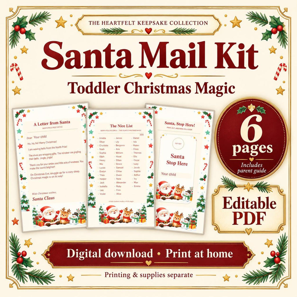 Letter from Santa Printable Kit for Toddlers | Editable PDF, Nice List, Certificate, Door Hanger and Reindeer Postcard