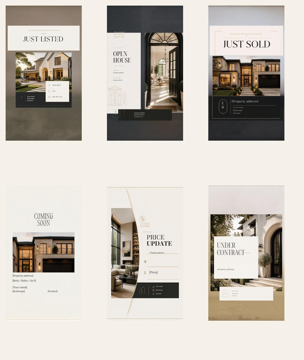 Real Estate Social Media Templates | Elegant Canva Kit, 12 Posts + 12 Stories and Captions