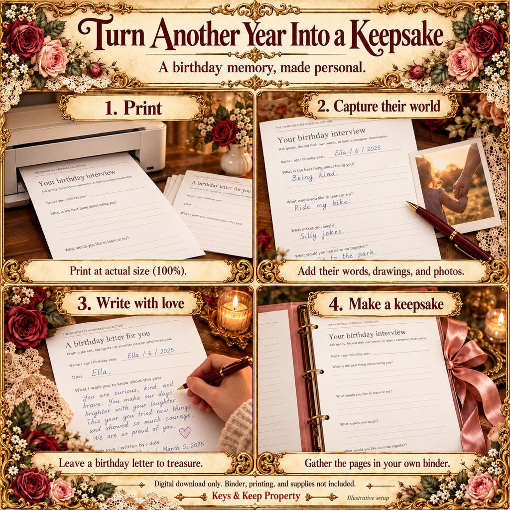 Birthday Memory Book Printable | Child Interview, Birthday Questionnaire and Parent Letter | 12-Page PDF