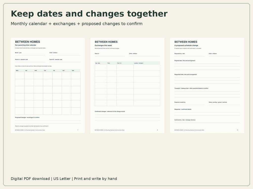 Co-Parenting Planner Printable | Calendar, Handover & Shared Expenses | 24-Page PDF