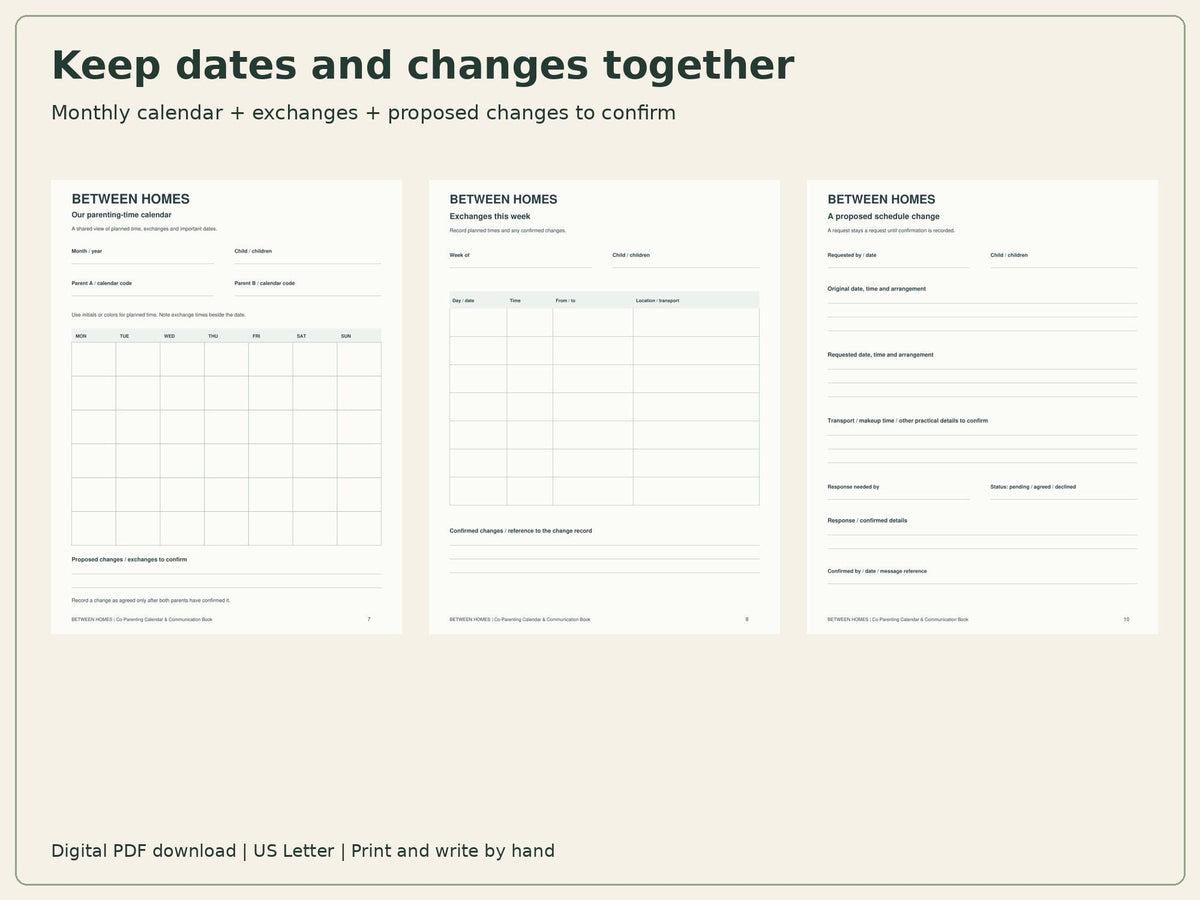 Co-Parenting Planner Printable | Calendar, Handover & Shared Expenses | 24-Page PDF