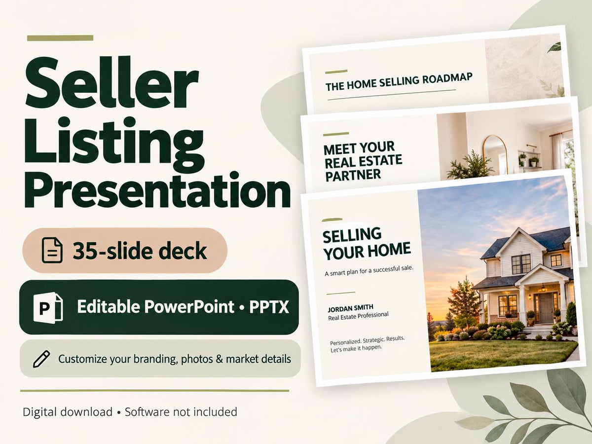 Real Estate Listing Presentation Template | 35-Slide Editable PowerPoint | Seller Consultation and Listing Appointment