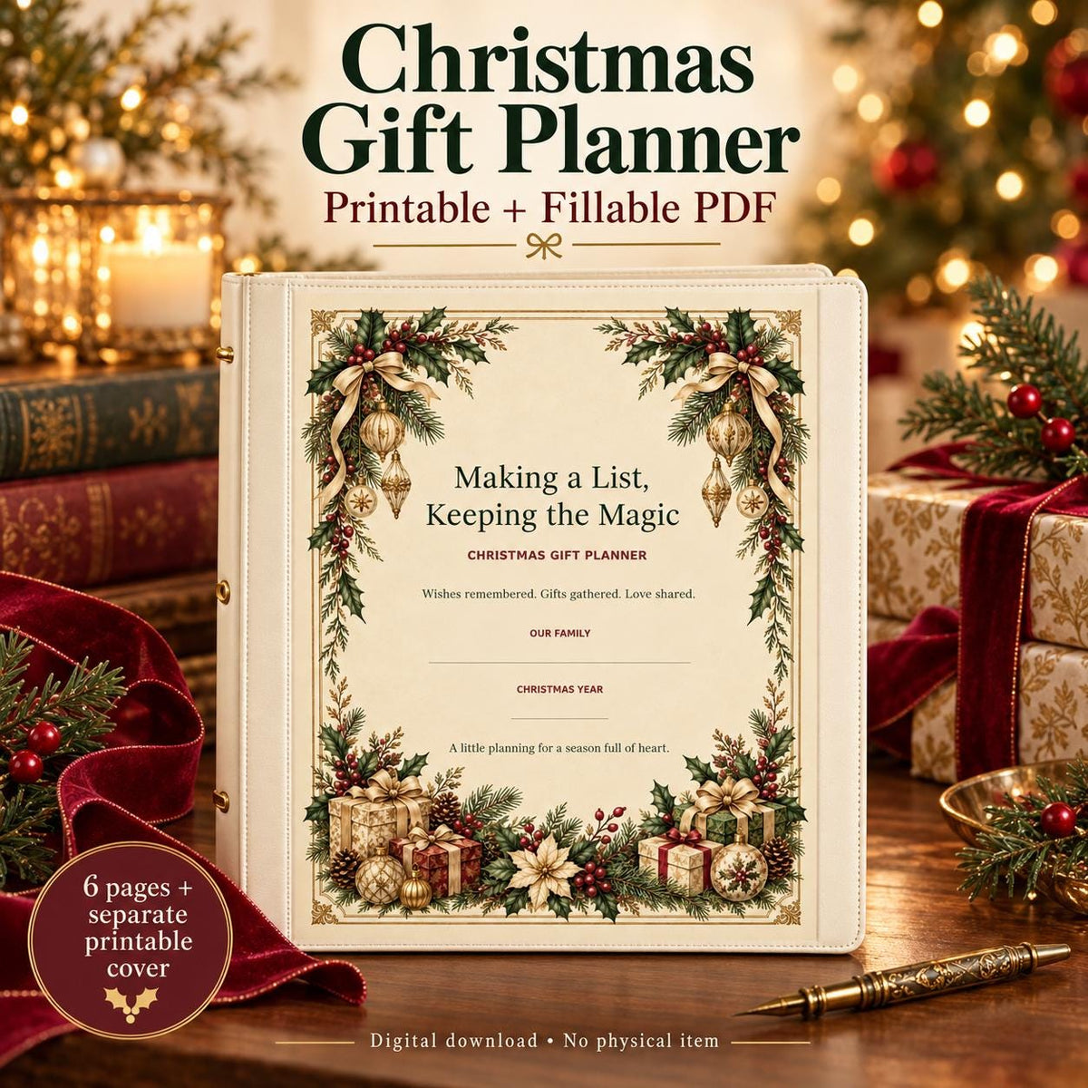 Christmas Gift Planner | Gift List, Shopping Budget, Online Orders and Stocking Stuffers | Printable + Fillable PDF