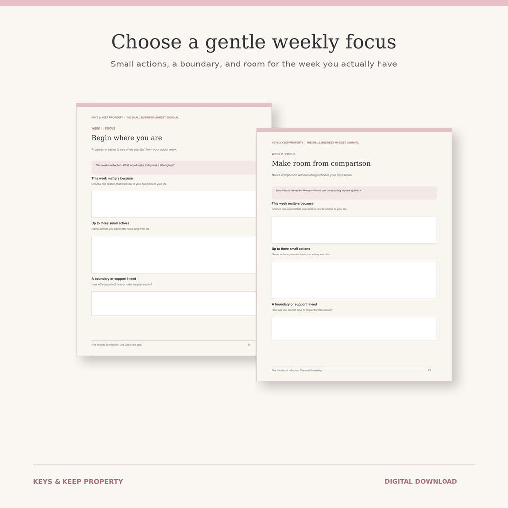 Small Business Mindset Journal | 4-Week Daily Reflection Workbook | Fillable Printable PDF