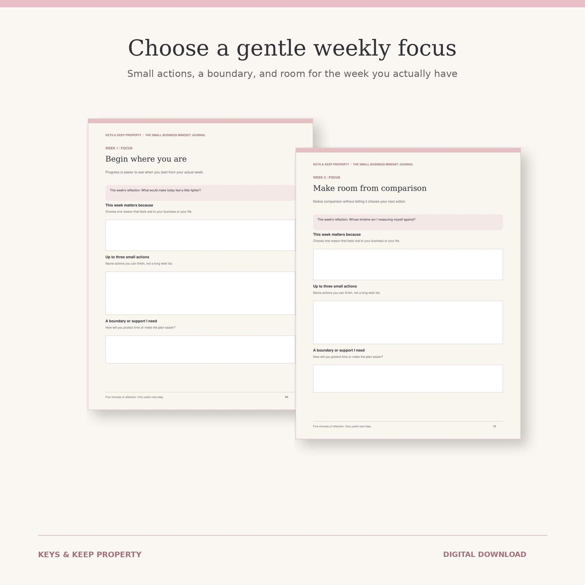 Small Business Mindset Journal | 4-Week Daily Reflection Workbook | Fillable Printable PDF