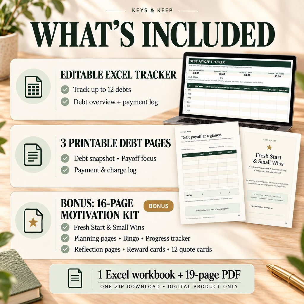 Debt Payoff Tracker Excel and Google Sheets | Printable Planner, Payment Log with Bonus Motivation Kit