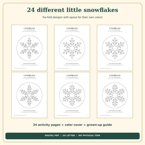 Christmas Snowflake Countdown Printable | 24 Color and Hang Snowflakes, Easy Cut Circles | 26-Page PDF