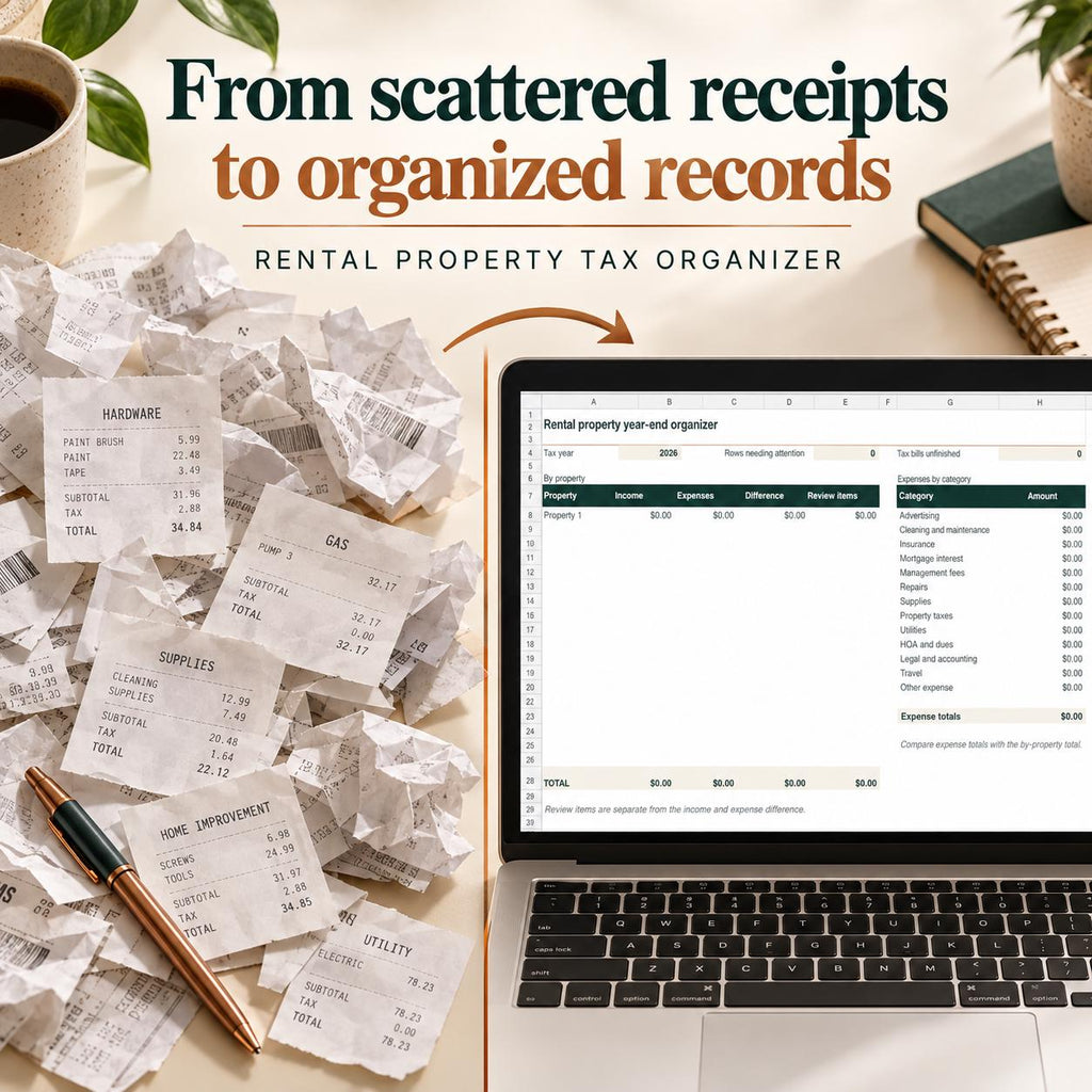 Rental Property Tax Organizer | Excel + Google Sheets Tracker for Expenses, Escrow & Tax Bill Increases