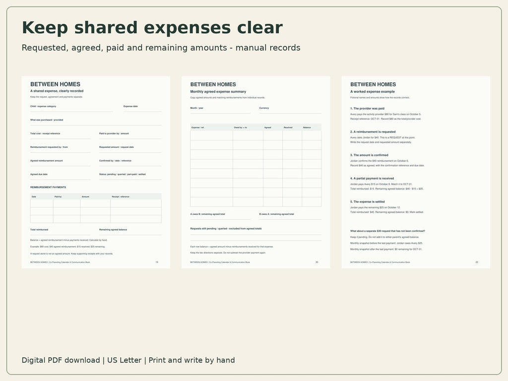 Co-Parenting Planner Printable | Calendar, Handover & Shared Expenses | 24-Page PDF