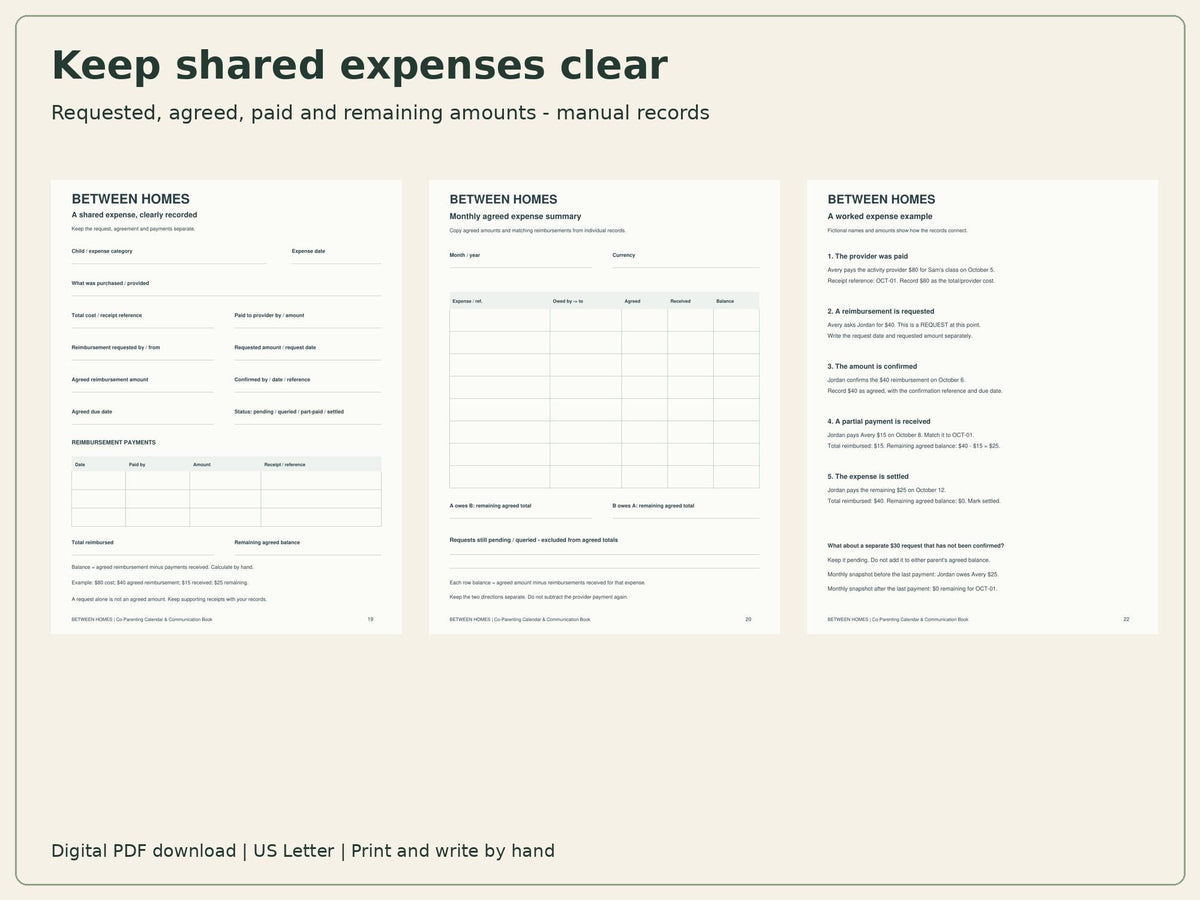 Co-Parenting Planner Printable | Calendar, Handover & Shared Expenses | 24-Page PDF
