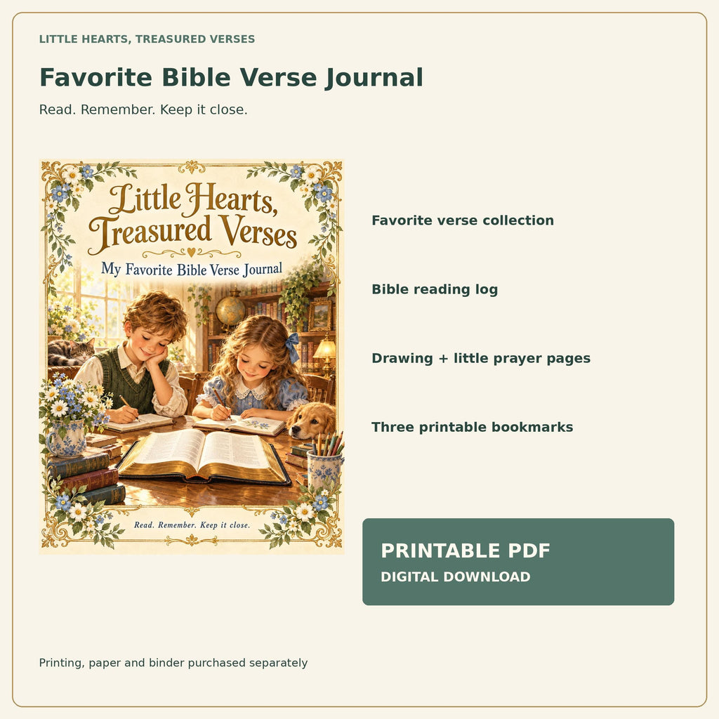 Kids Bible Verse Journal | Bible Reading Log, Prayer Pages and Bookmarks | 12-Page Printable PDF