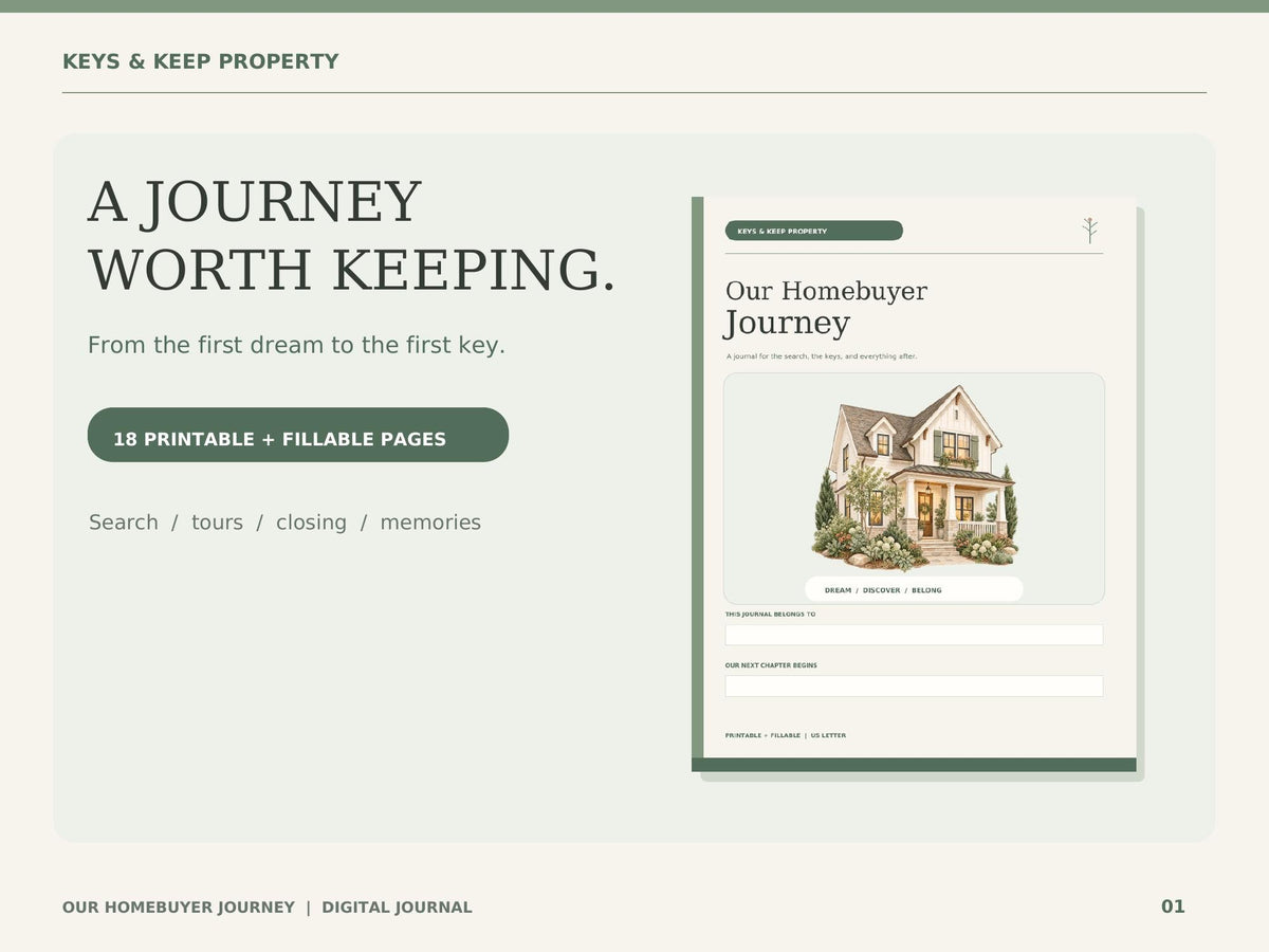 Homebuyer Journey Journal | 18-Page Printable & Fillable PDF | House Hunting Memory Book