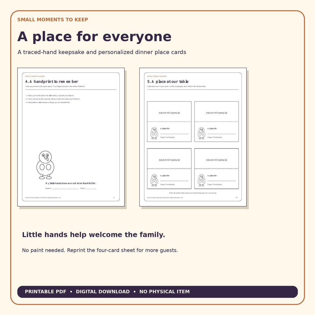 Thanksgiving Turkey Craft Pack for Kids | Build a Turkey, Thankful Feathers, Crown, Handprint & Place Cards | Printable PDF