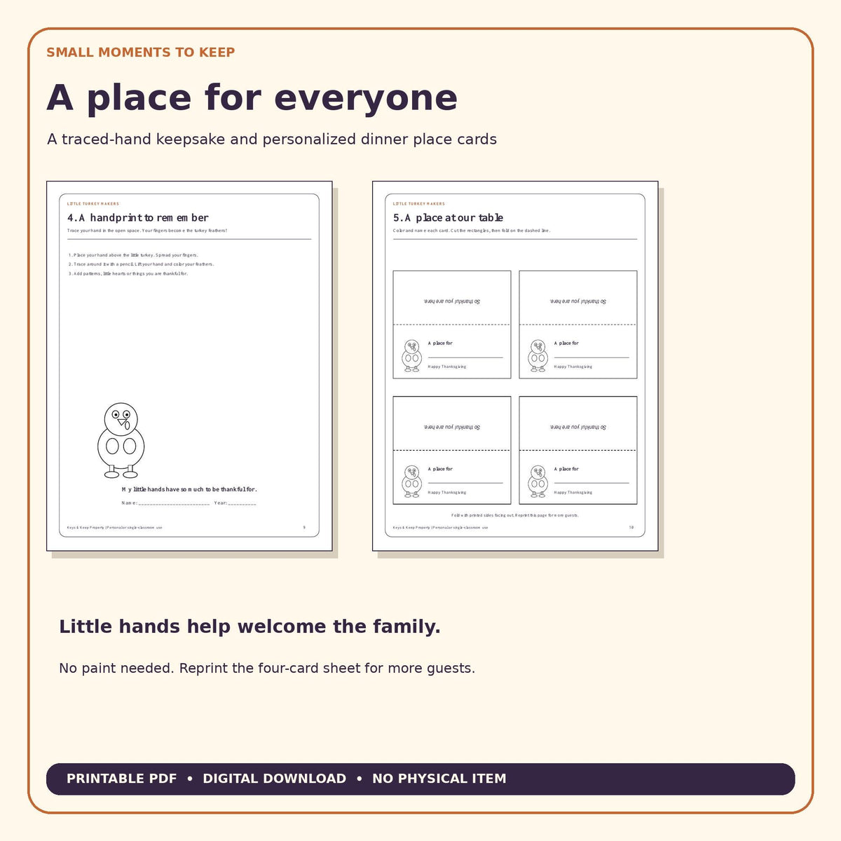 Thanksgiving Turkey Craft Pack for Kids | Build a Turkey, Thankful Feathers, Crown, Handprint & Place Cards | Printable PDF