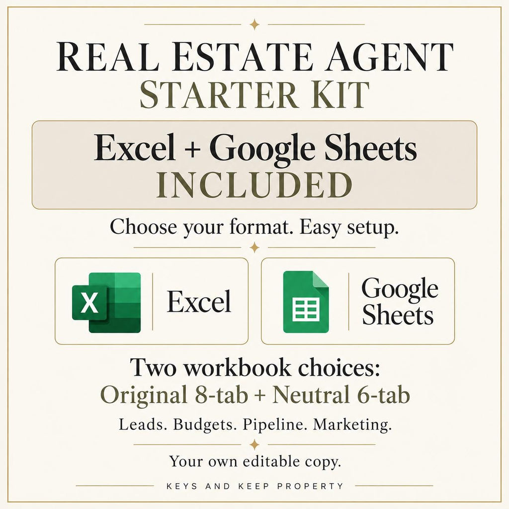 Real Estate Agent Starter Kit | Excel and Google Sheets Lead Tracker, Forms & Canva Cards
