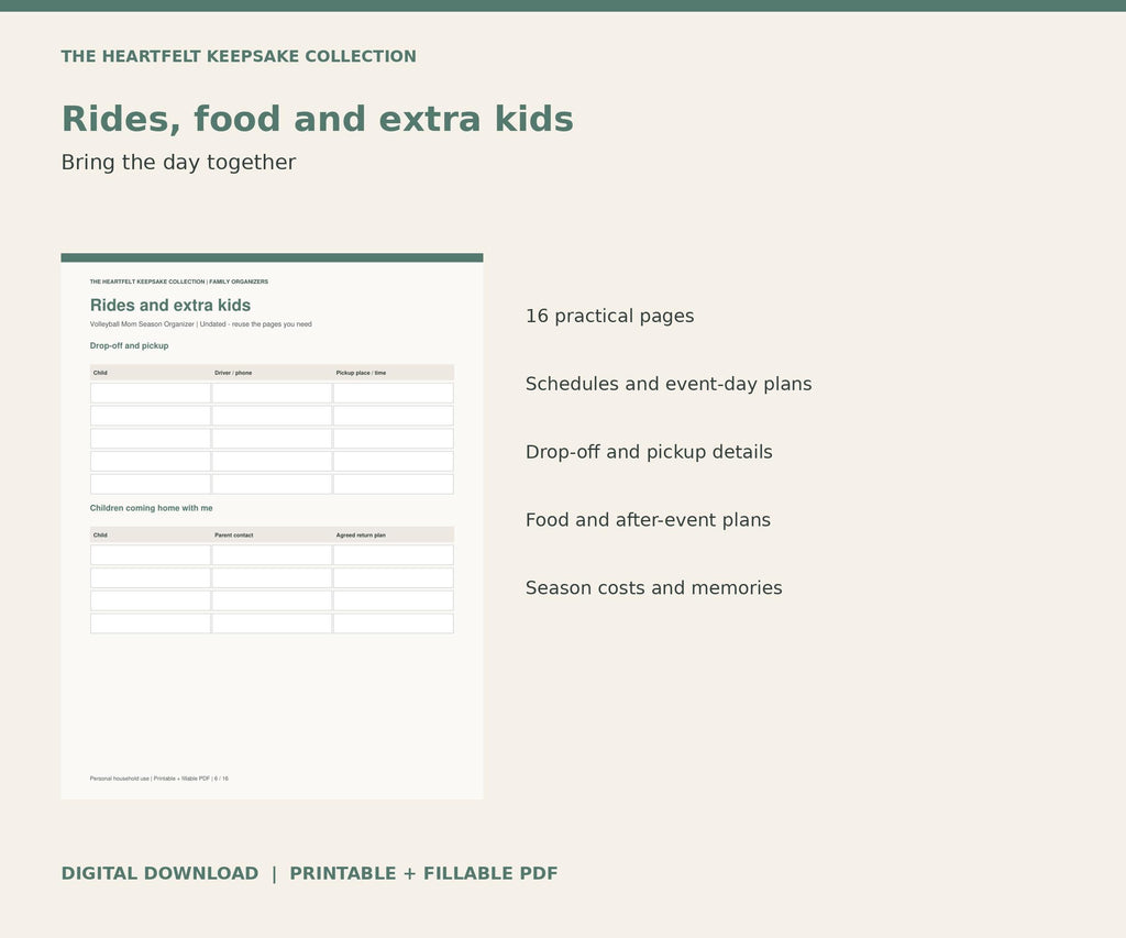Volleyball Mom Season Organizer | Printable and Fillable PDF, Tournament Planner, Rides, Food and Gear