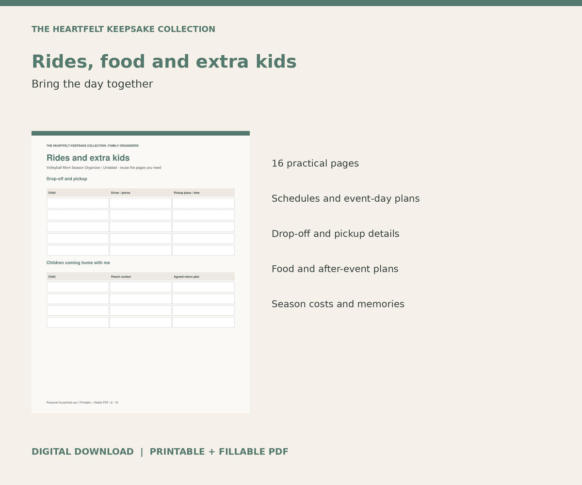Volleyball Mom Season Organizer | Printable and Fillable PDF, Tournament Planner, Rides, Food and Gear