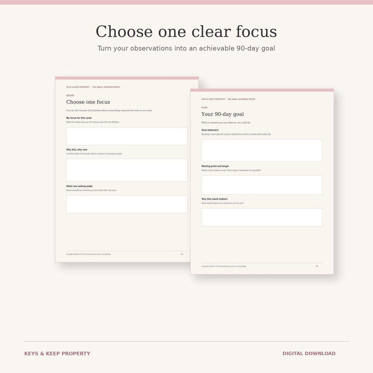 Small Business Reset Workbook | 90-Day Business Planner | Fillable Printable PDF