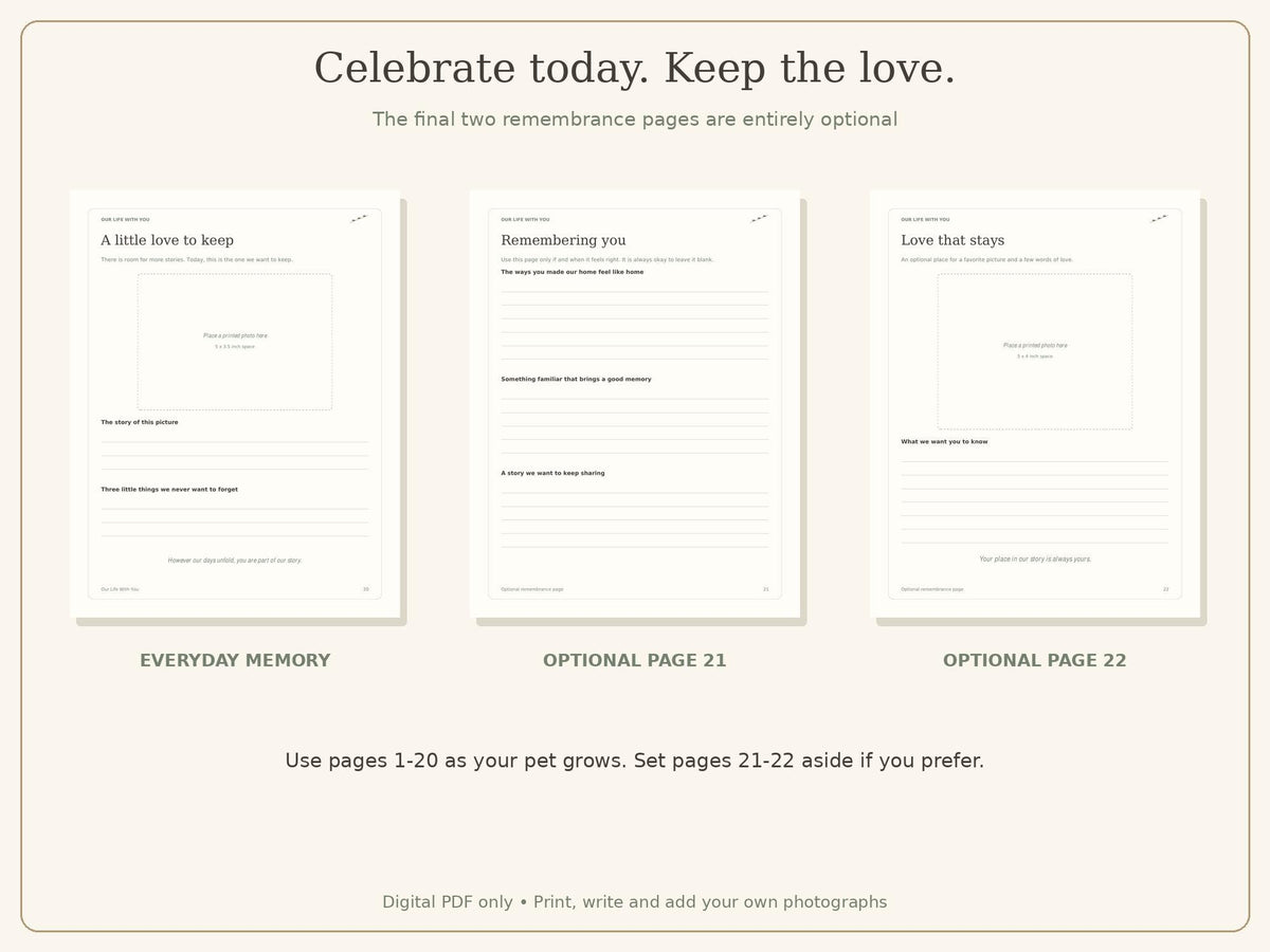 Pet Memory Book Printable | Dog & Cat Keepsake Journal | 22-Page PDF