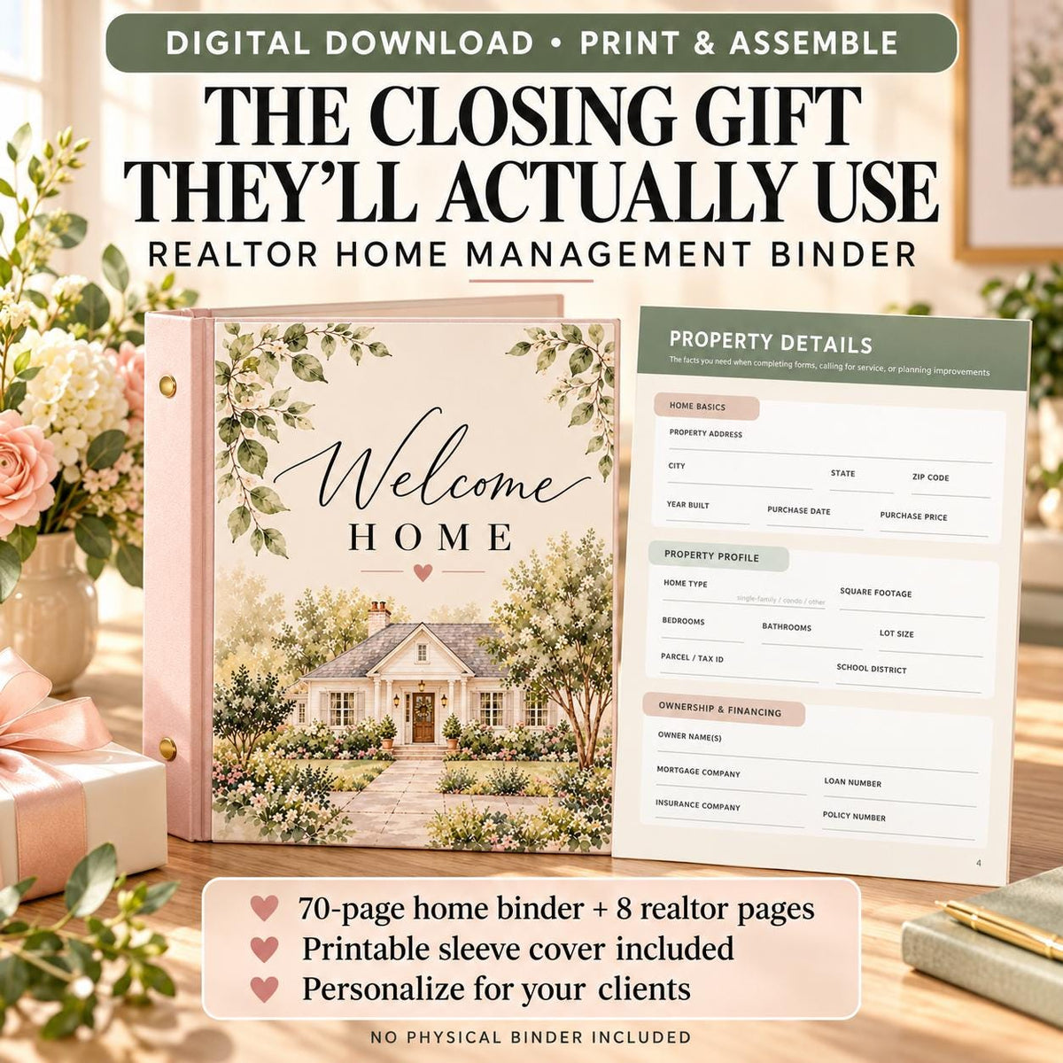 Realtor Closing Gift Bundle | 70-Page Home Binder + 8 Companion Pages, PDF & Word